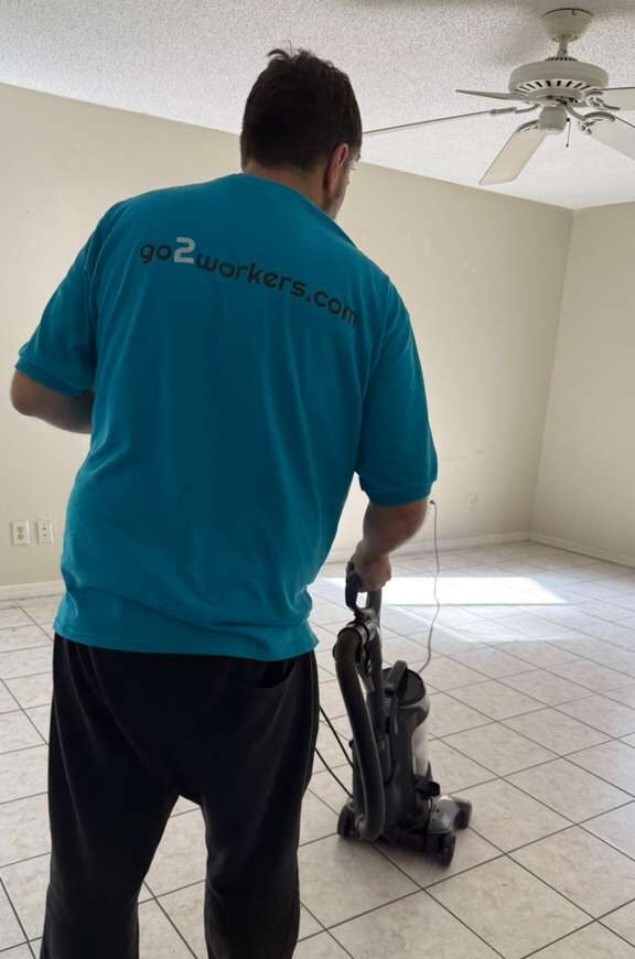 A Go2 pro at work — Every pro is manually screened before joining the platform. Go2 Workers deep cleaning, Winter Park, FL